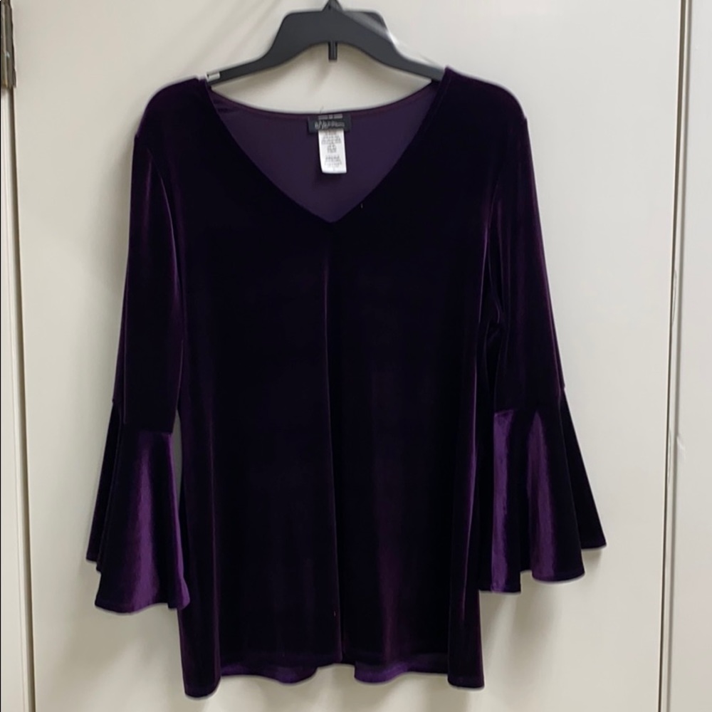 Royal purple velvet bell sleeve top